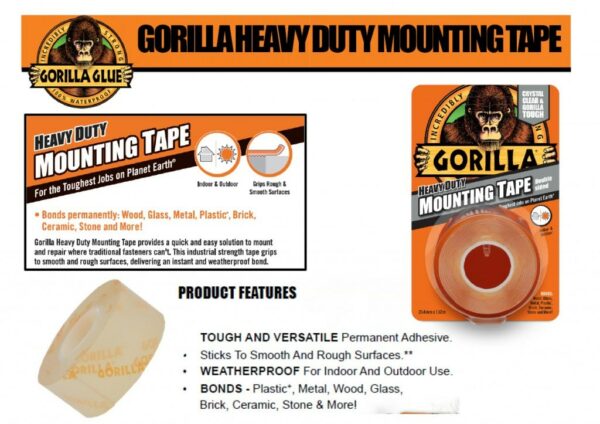 Gorilla Tough & Clear Mounting Tape 1.52mt - Image 2